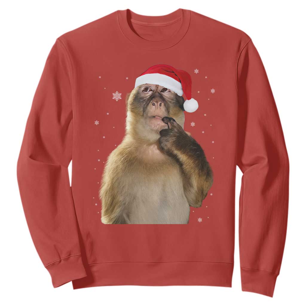 Christmas Thinking Monkey Meme Humor Brainrot Sweatshirt TS11 Red Print Your Wear