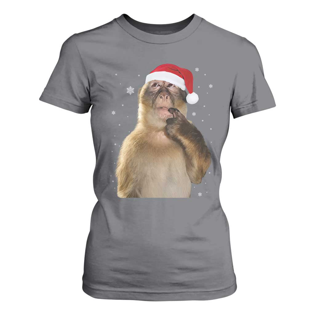 Christmas Thinking Monkey Meme Humor Brainrot T Shirt For Women TS11 Charcoal Print Your Wear