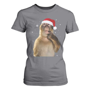 Christmas Thinking Monkey Meme Humor Brainrot T Shirt For Women TS11 Charcoal Print Your Wear