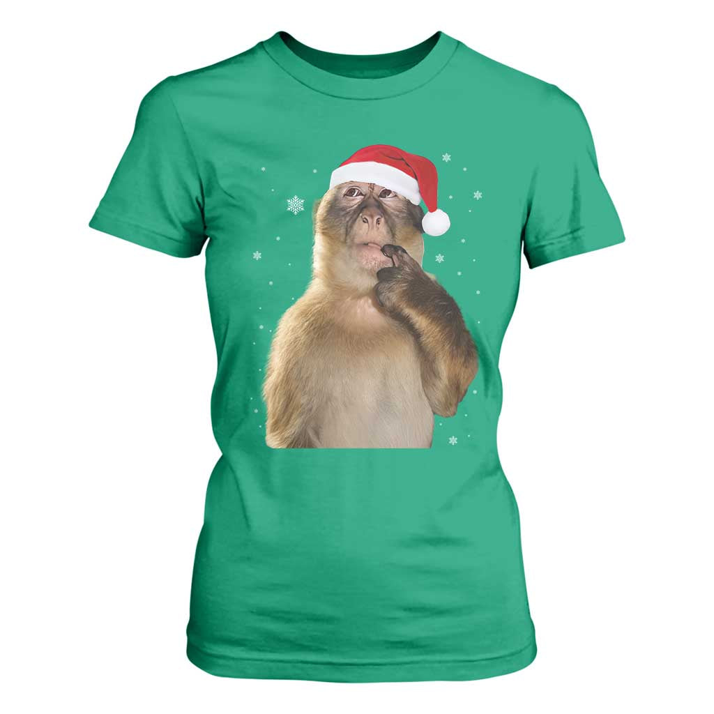 Christmas Thinking Monkey Meme Humor Brainrot T Shirt For Women TS11 Irish Green Print Your Wear