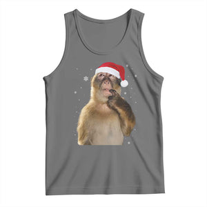 Christmas Thinking Monkey Meme Humor Brainrot Tank Top TS11 Black Heather Print Your Wear