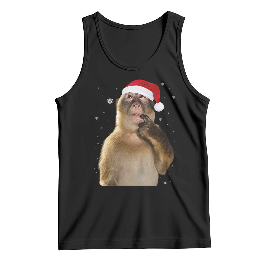 Christmas Thinking Monkey Meme Humor Brainrot Tank Top TS11 Black Print Your Wear