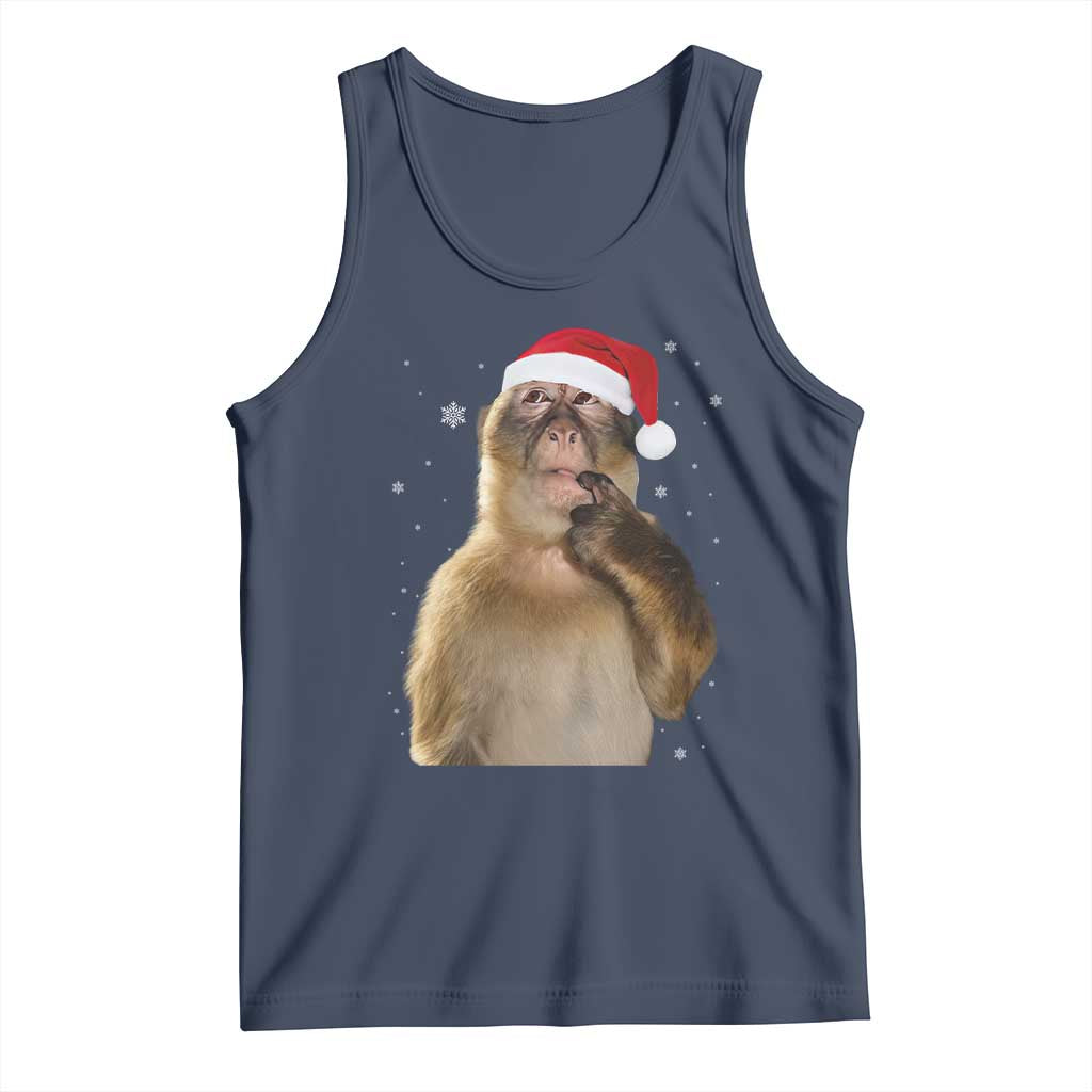 Christmas Thinking Monkey Meme Humor Brainrot Tank Top TS11 Navy Print Your Wear
