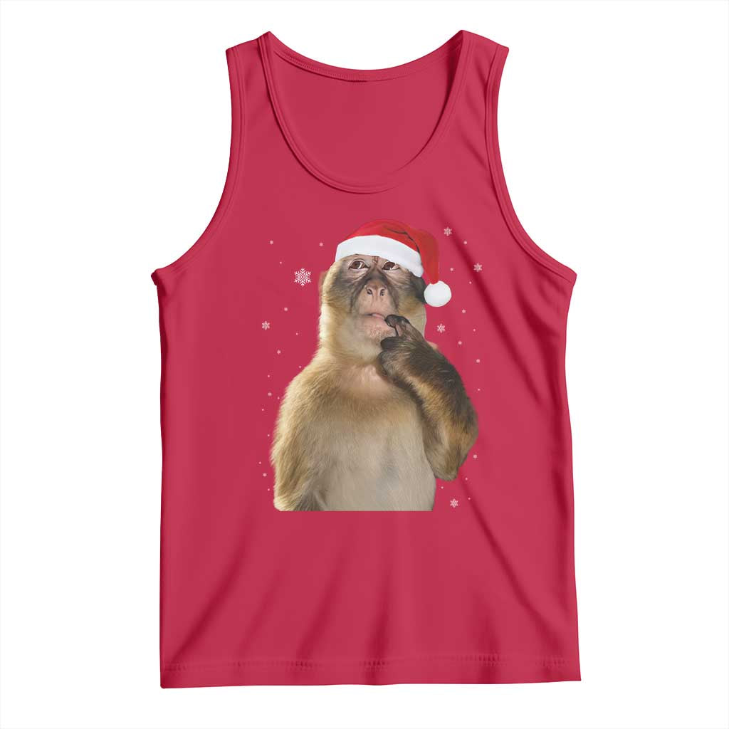 Christmas Thinking Monkey Meme Humor Brainrot Tank Top TS11 Red Print Your Wear