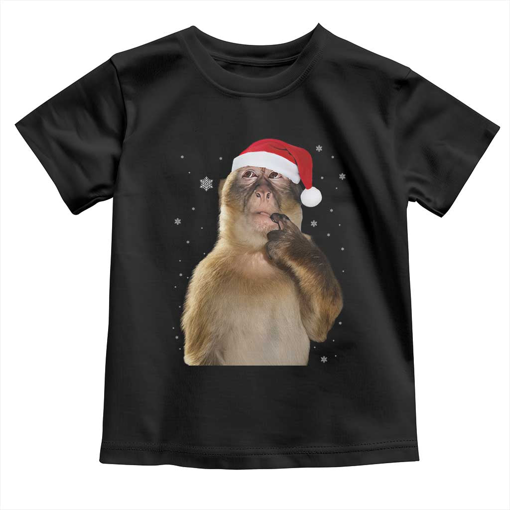 Christmas Thinking Monkey Meme Humor Brainrot Toddler T Shirt TS11 Black Print Your Wear