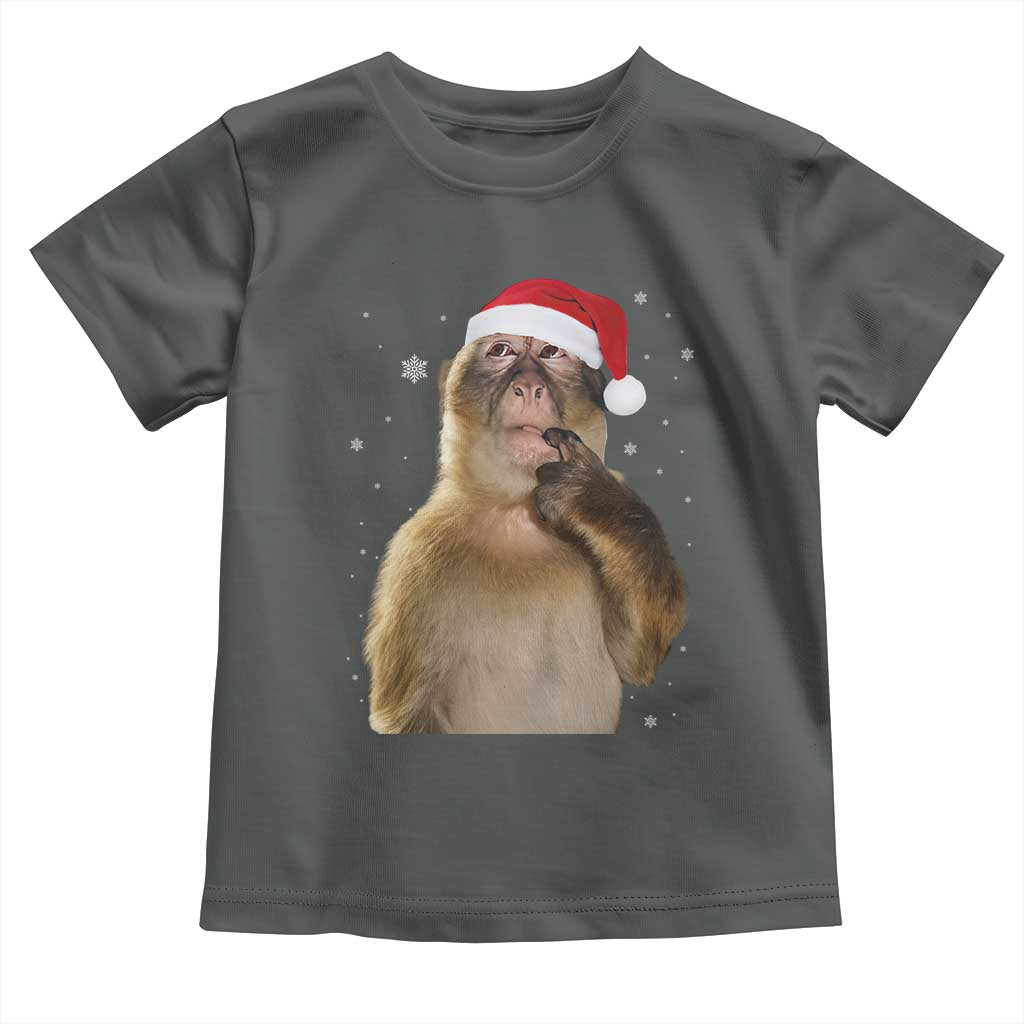 Christmas Thinking Monkey Meme Humor Brainrot Toddler T Shirt TS11 Dark Heather Print Your Wear