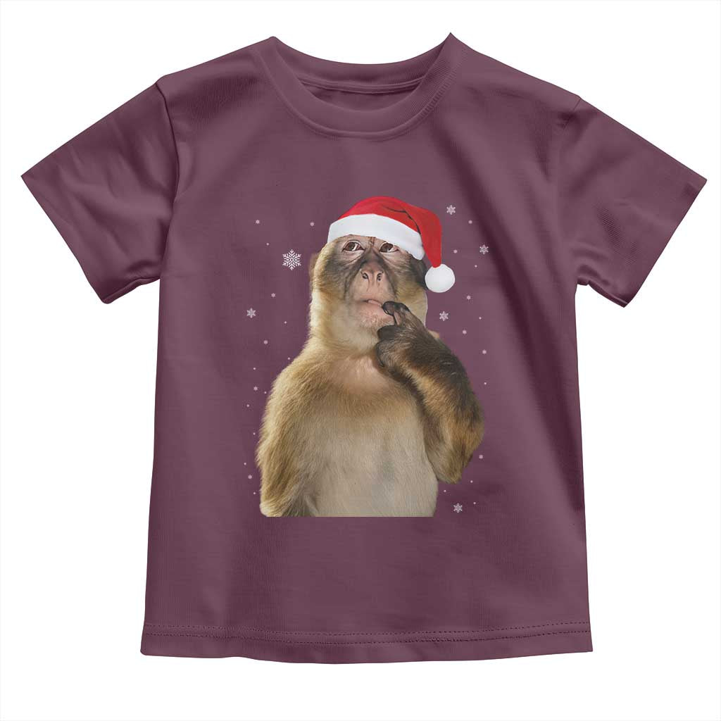 Christmas Thinking Monkey Meme Humor Brainrot Toddler T Shirt TS11 Maroon Print Your Wear