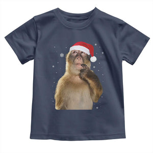 Christmas Thinking Monkey Meme Humor Brainrot Toddler T Shirt TS11 Navy Print Your Wear