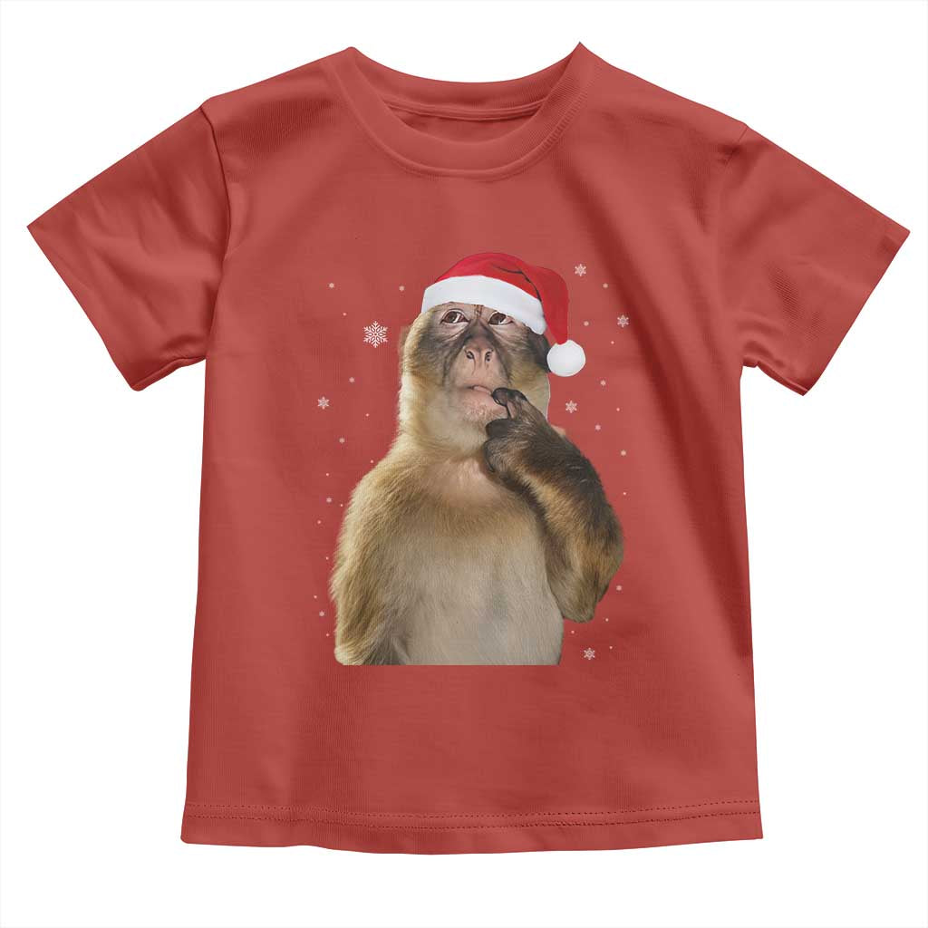 Christmas Thinking Monkey Meme Humor Brainrot Toddler T Shirt TS11 Red Print Your Wear