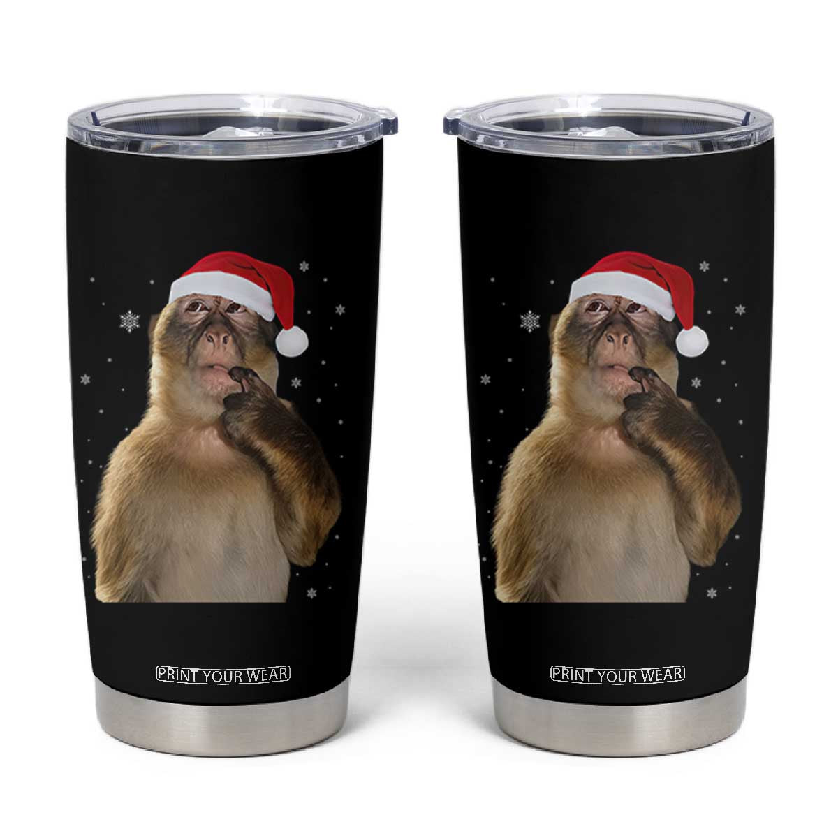 Christmas Thinking Monkey Meme Humor Brainrot Tumbler Cup TS11 Black Print Your Wear