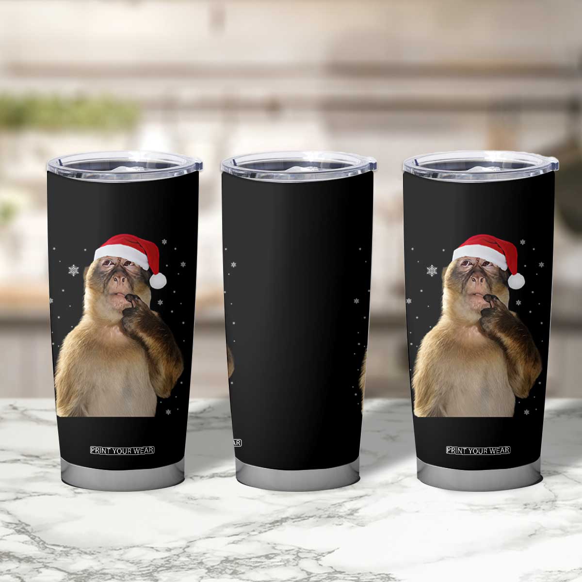 Christmas Thinking Monkey Meme Humor Brainrot Tumbler Cup TS11 Print Your Wear