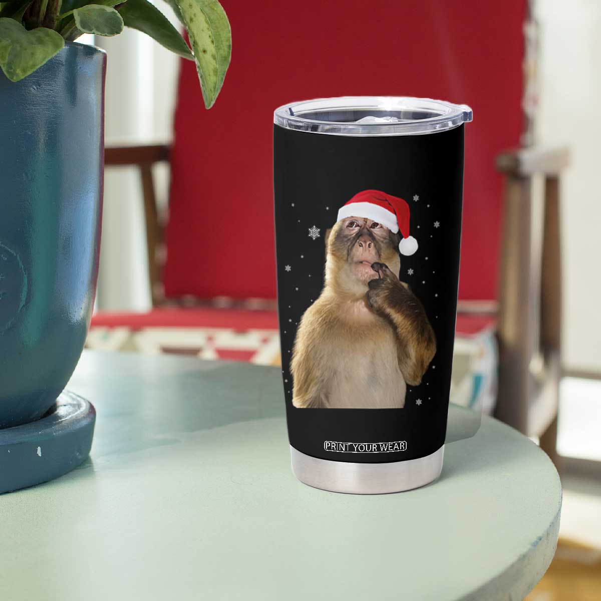 Christmas Thinking Monkey Meme Humor Brainrot Tumbler Cup TS11 Print Your Wear