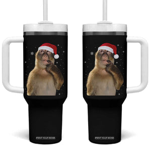 Christmas Thinking Monkey Meme Humor Brainrot Tumbler With Handle TS11 One Size: 40 oz Black Print Your Wear