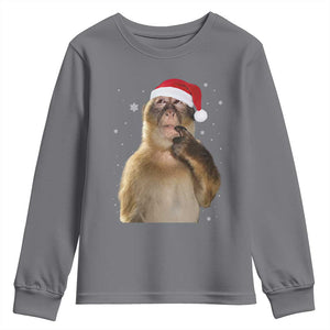 Christmas Thinking Monkey Meme Humor Brainrot Youth Sweatshirt TS11 Charcoal Print Your Wear