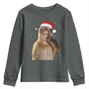 Christmas Thinking Monkey Meme Humor Brainrot Youth Sweatshirt TS11 Dark Heather Print Your Wear
