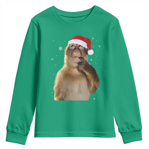 Christmas Thinking Monkey Meme Humor Brainrot Youth Sweatshirt TS11 Irish Green Print Your Wear