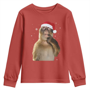 Christmas Thinking Monkey Meme Humor Brainrot Youth Sweatshirt TS11 Red Print Your Wear