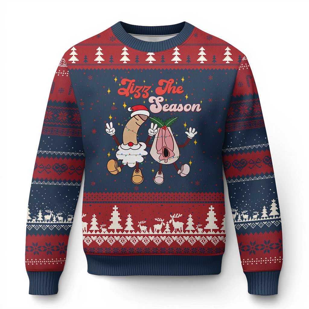 Dirty Xmas Jizz The Season Ugly Christmas Sweater Funny Xmas Inappropriate Adult Humor TS11 Navy Red Print Your Wear