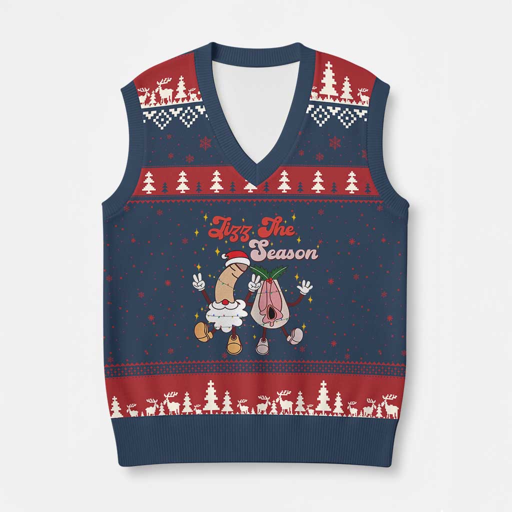 Dirty Xmas Jizz The Season V-Neck Knit Sweater Vest Funny Xmas Inappropriate Adult Humor TS11 Navy Red Print Your Wear