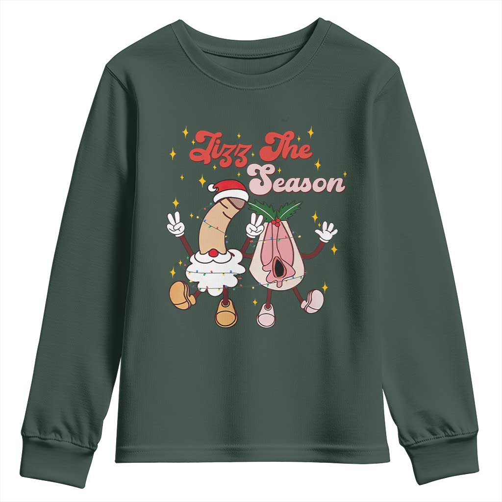 Dirty Christmas Jizz The Season Youth Sweatshirt Funny Xmas Inappropriate Adult Humor TS11 Dark Forest Green Print Your Wear