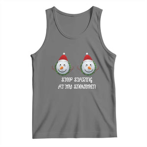 Funny Christmas Adult Humor Tank Top Stop Staring At My Snowmen Boobs Xmas Embarrassing TS11 Black Heather Print Your Wear