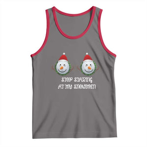 Funny Christmas Adult Humor Tank Top Stop Staring At My Snowmen Boobs Xmas Embarrassing TS11 Deep Heather Red Print Your Wear
