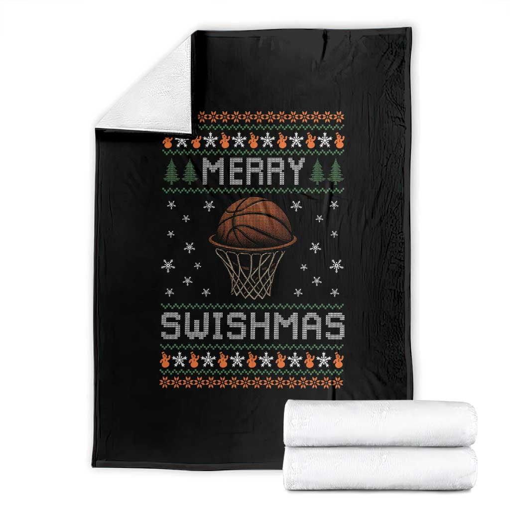 Funny Christmas Basketball Throw Blanket Merry Swishmas Ugly Xmas Swish Technique TS11 Black Print Your Wear
