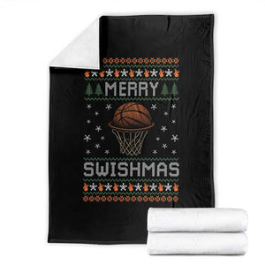 Funny Christmas Basketball Throw Blanket Merry Swishmas Ugly Xmas Swish Technique TS11 Black Print Your Wear