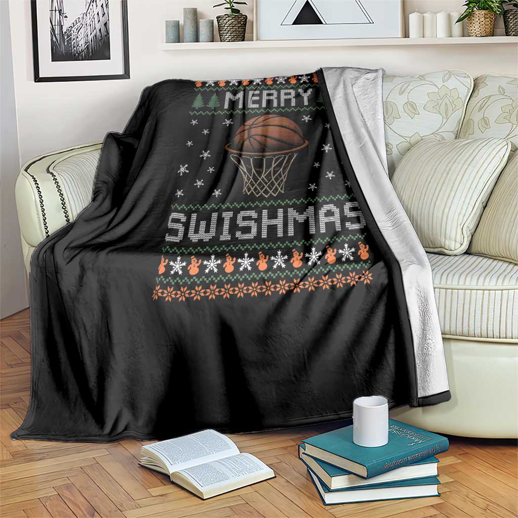 Funny Christmas Basketball Throw Blanket Merry Swishmas Ugly Xmas Swish Technique TS11 Print Your Wear