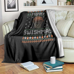 Funny Christmas Basketball Throw Blanket Merry Swishmas Ugly Xmas Swish Technique TS11 Print Your Wear