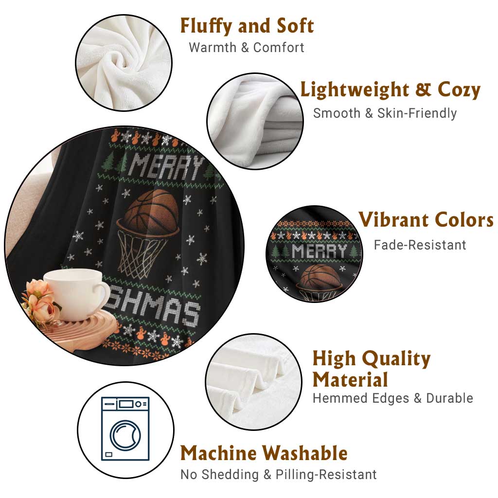 Funny Christmas Basketball Throw Blanket Merry Swishmas Ugly Xmas Swish Technique TS11 Print Your Wear