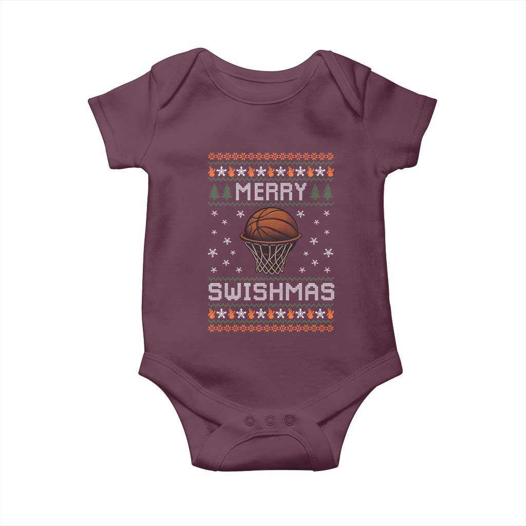 Funny Christmas Basketball Baby Onesie Merry Swishmas Ugly Xmas Swish Technique TS11 Maroon Print Your Wear