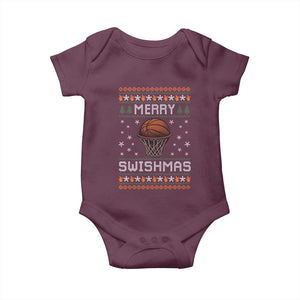 Funny Christmas Basketball Baby Onesie Merry Swishmas Ugly Xmas Swish Technique TS11 Maroon Print Your Wear