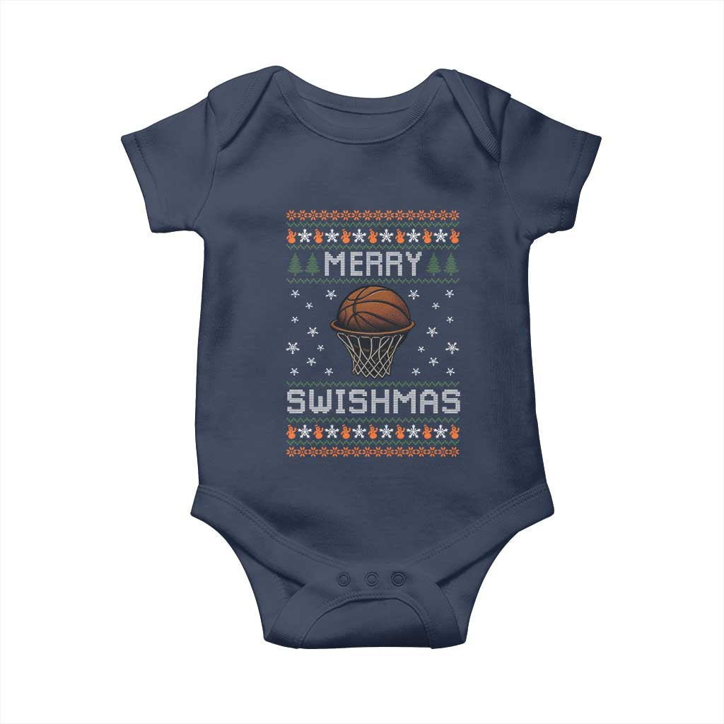 Funny Christmas Basketball Baby Onesie Merry Swishmas Ugly Xmas Swish Technique TS11 Navy Print Your Wear