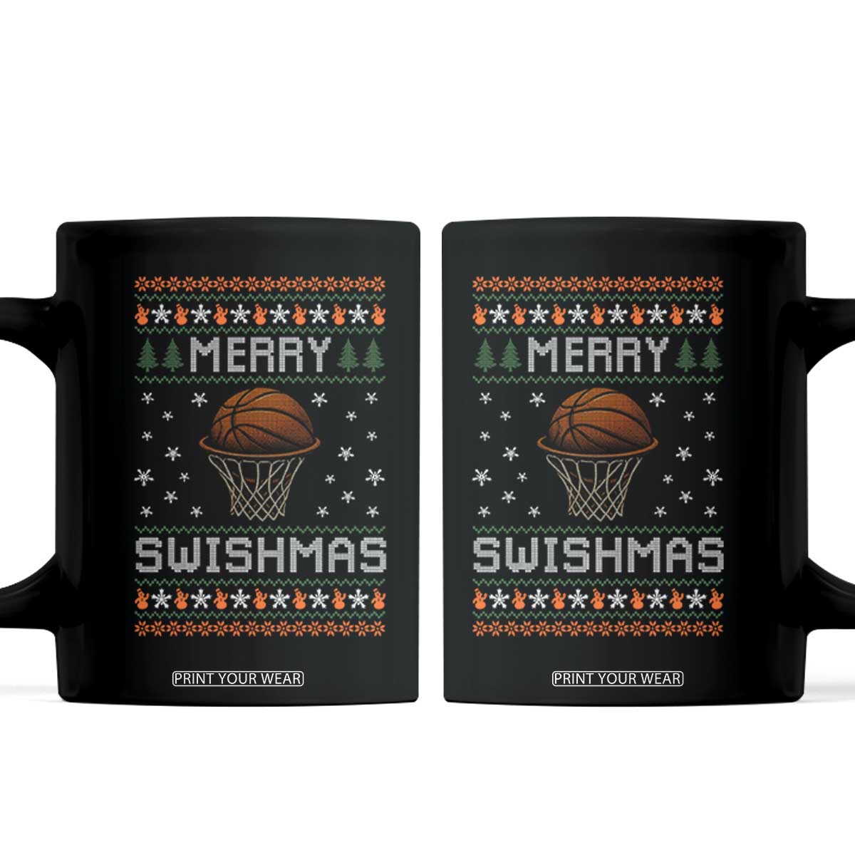 Funny Christmas Basketball Coffee Mug Merry Swishmas Ugly Xmas Swish Technique TS11 Black Print Your Wear