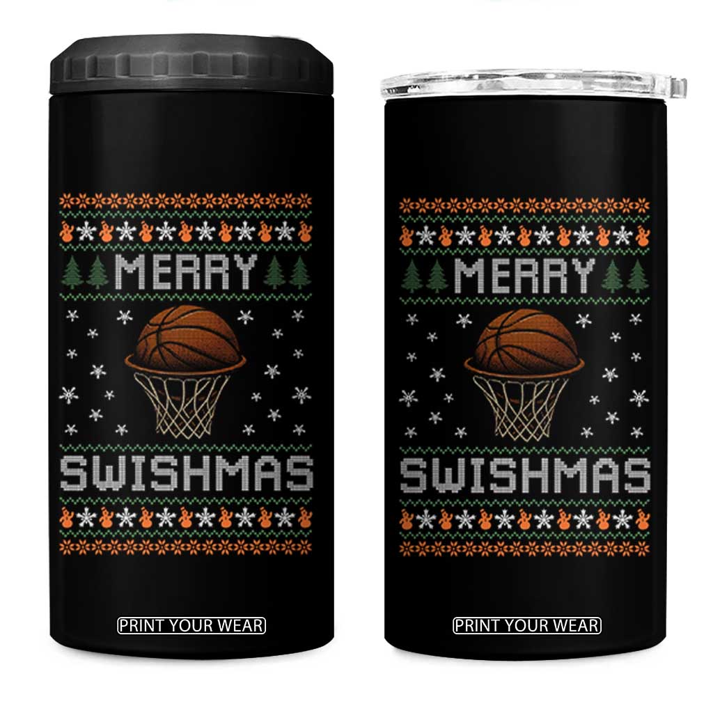 Funny Christmas Basketball 4 in 1 Can Cooler Tumbler Merry Swishmas Ugly Xmas Swish Technique TS11 One Size: 16 oz Black Print Your Wear