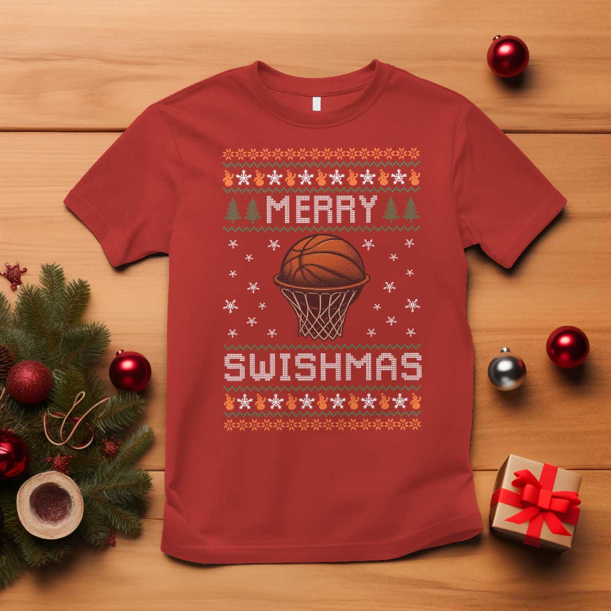 Funny Christmas Basketball T Shirt Merry Swishmas Ugly Xmas Swish Technique TS11 Red Print Your Wear