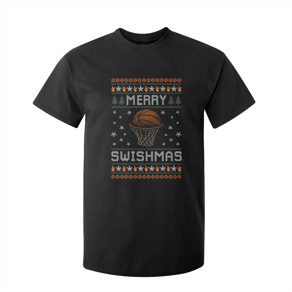 Funny Christmas Basketball T Shirt For Kid Merry Swishmas Ugly Xmas Swish Technique TS11 Black Print Your Wear