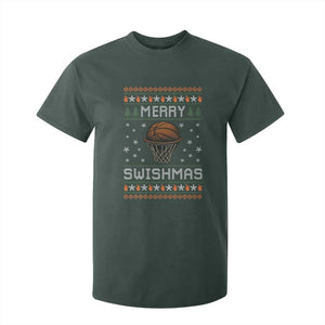 Funny Christmas Basketball T Shirt For Kid Merry Swishmas Ugly Xmas Swish Technique TS11 Dark Forest Green Print Your Wear