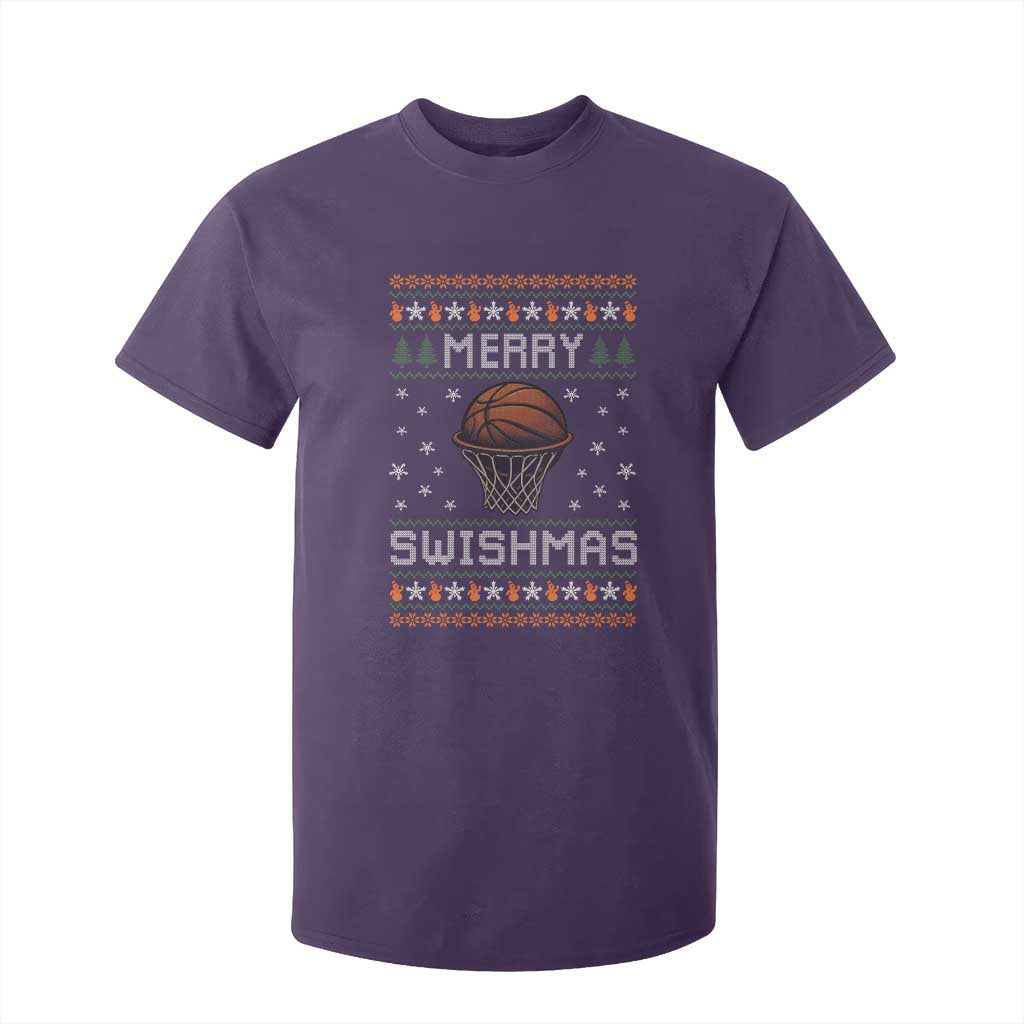Funny Christmas Basketball T Shirt For Kid Merry Swishmas Ugly Xmas Swish Technique TS11 Purple Print Your Wear