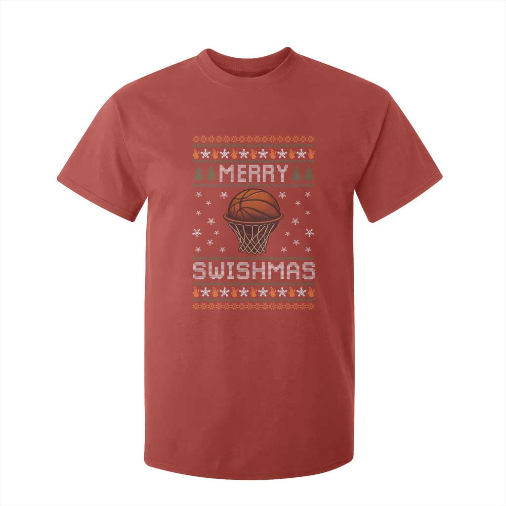 Funny Christmas Basketball T Shirt For Kid Merry Swishmas Ugly Xmas Swish Technique TS11 Red Print Your Wear