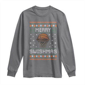 Funny Christmas Basketball Long Sleeve Shirt Merry Swishmas Ugly Xmas Swish Technique TS11 Charcoal Print Your Wear