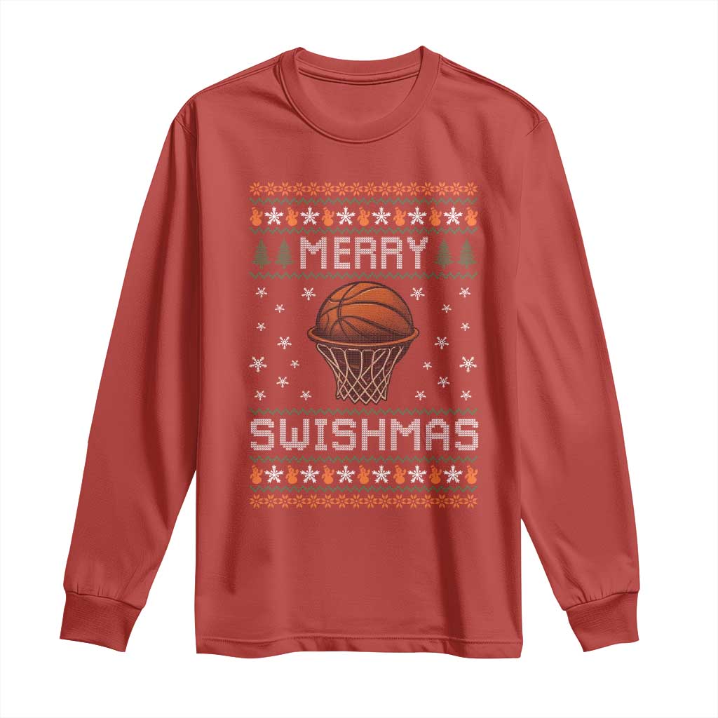 Funny Christmas Basketball Long Sleeve Shirt Merry Swishmas Ugly Xmas Swish Technique TS11 Red Print Your Wear