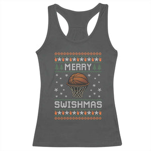 Funny Christmas Basketball Racerback Tank Top Merry Swishmas Ugly Xmas Swish Technique TS11 Dark Heather Print Your Wear