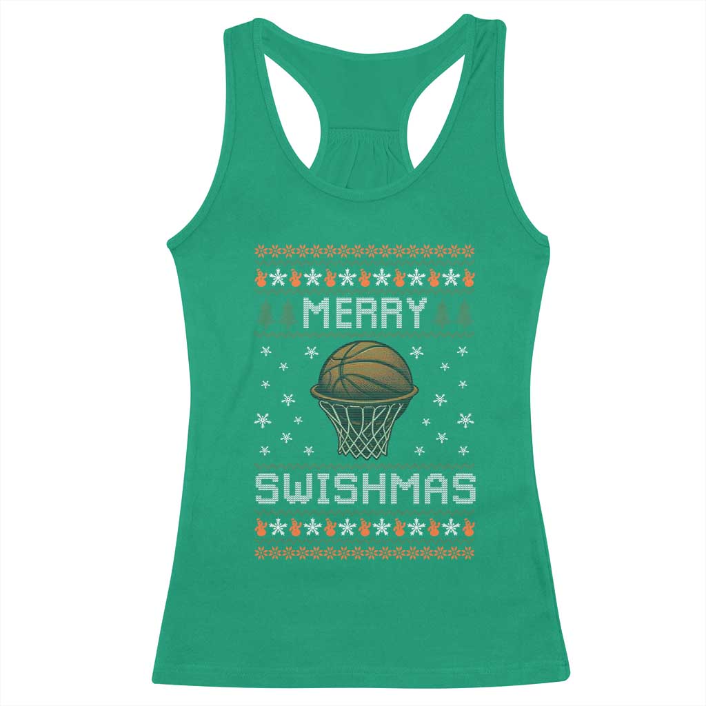 Funny Christmas Basketball Racerback Tank Top Merry Swishmas Ugly Xmas Swish Technique TS11 Irish Green Print Your Wear