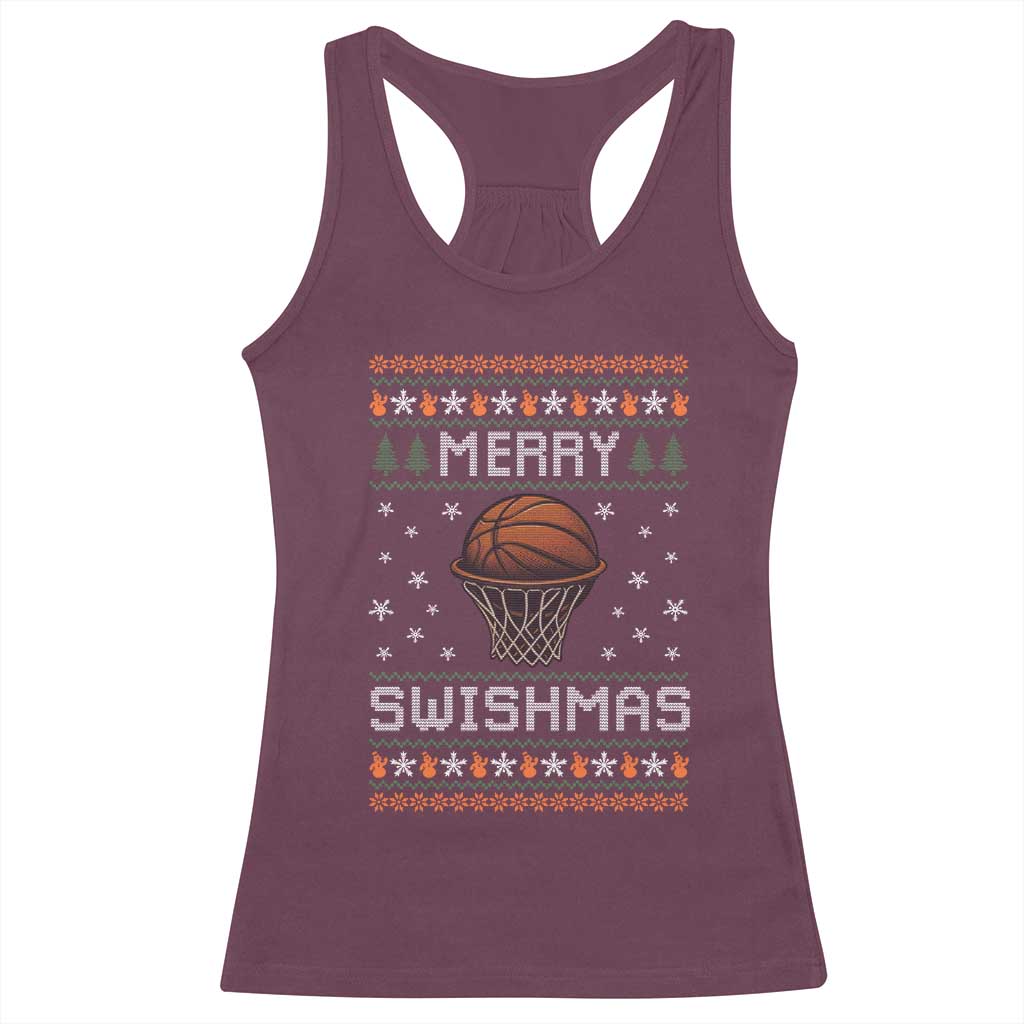 Funny Christmas Basketball Racerback Tank Top Merry Swishmas Ugly Xmas Swish Technique TS11 Maroon Print Your Wear