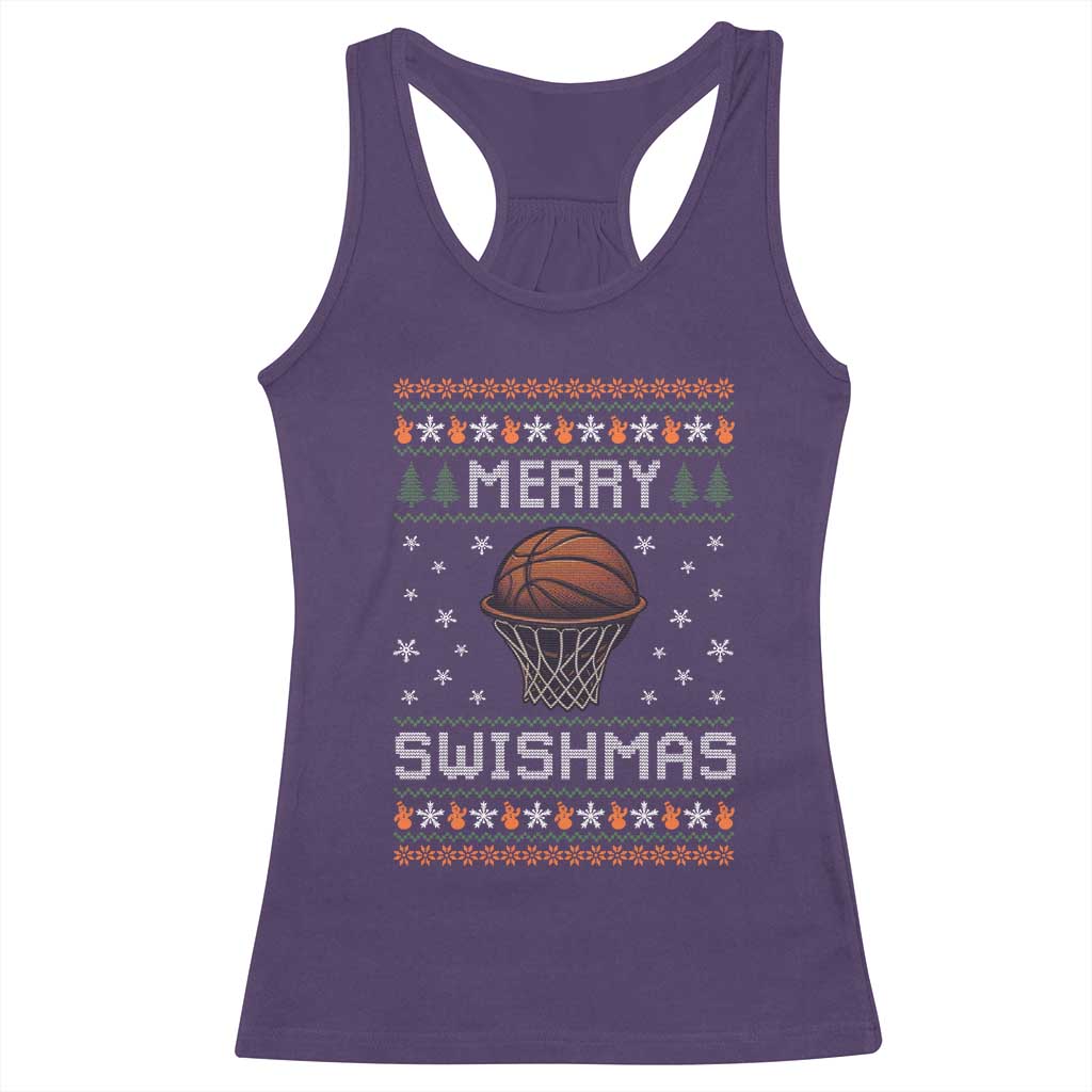 Funny Christmas Basketball Racerback Tank Top Merry Swishmas Ugly Xmas Swish Technique TS11 Purple Print Your Wear