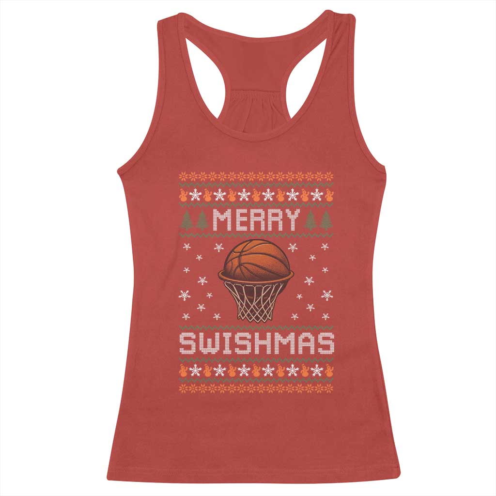 Funny Christmas Basketball Racerback Tank Top Merry Swishmas Ugly Xmas Swish Technique TS11 Red Print Your Wear
