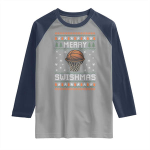 Funny Christmas Basketball Raglan Shirt Merry Swishmas Ugly Xmas Swish Technique TS11 Sport Gray Navy Print Your Wear