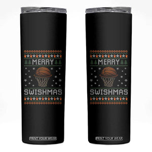 Funny Christmas Basketball Skinny Tumbler Merry Swishmas Ugly Xmas Swish Technique TS11 Black Print Your Wear